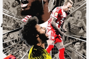 德国国家德比！拜仁晒战多特预热海报：拼贴画风格！于帕凯恩出镜